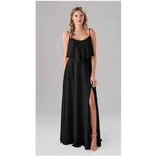 NWT! Karen Kane Womens Black Ruffle Maxi Dress Side Slit Formal Gown Large