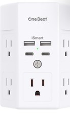 surge protector 5 outlet 4 USB 3 sided white