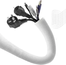 AGPTEK Cable Sleeve Cover, 10ft - 4/5 inch Dog Cat Cord - 10ft, White 