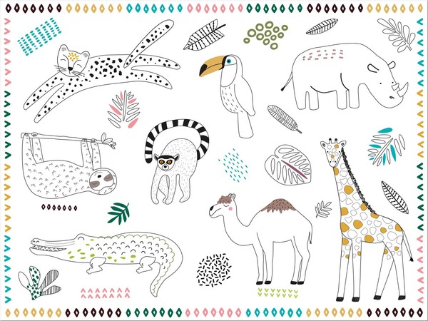 Folat 68339 Tischsets Malvorlagen Zoo Party-6 StüCk, Mehrfarben, L-image