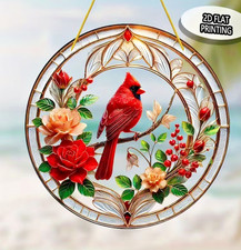 2D Flat Acrylic Cardinal Sun catcher 8" Round with hanger