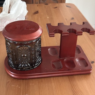 Vintage Abbey Cigar Products 6 Slot Pipe Holder With Tobacco Jar