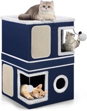 2-Storey Cat House Double Large Cat Beds Cave with Hideaway Condos Scratch Pads