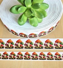 5/8 7/8" 1 YD Mushroom Toadstool Grosgrain Ribbon Festive Fall Craft Ribbon