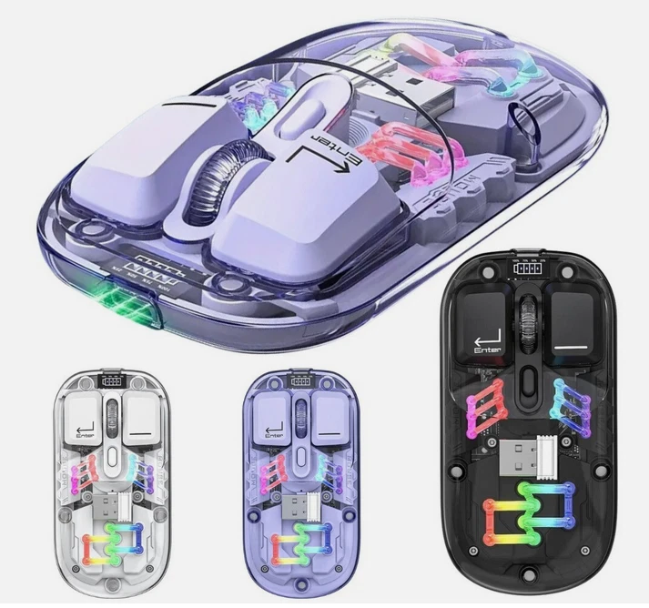 Transparent Wireless Bluetooth Mouse USB-C Rechargable Gaming For PC Laptop UK - Image 2 of 4
