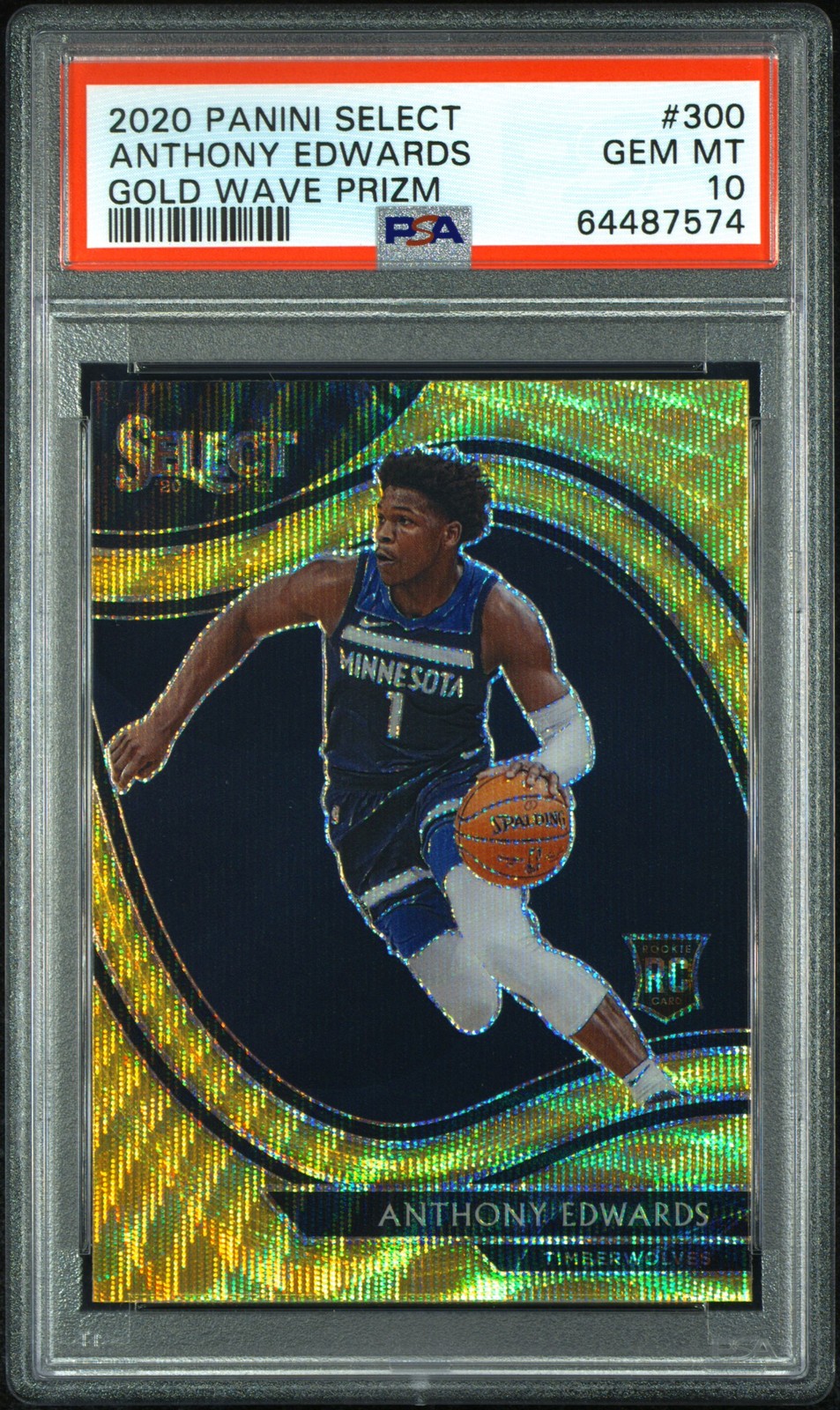 2020 PANINI SELECT GOLD WAVE PRIZM #300 ANTHONY EDWARDS PSA 10