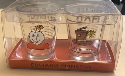 Edward Monkton Shot Glasses NEW  You Are Mad  &  Dare To Be Different 