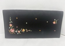 VTG Paris France Clutch Purse black Satin Embroidered-superb