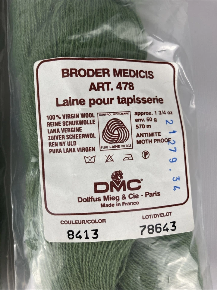 3 x HKS DMC Broder Medicis #8413 Green Virgin Wool Thread VTG 570m - Image 4 of 4