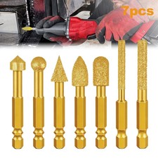 7PCS Diamond Grinding Head Set 1/4" Hex Shank Burr Bits for Glass Ceramic Tile
