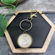 3.5" Antigue Gold Keychain W/Scripture 1.25" Glass Pendant New Free Ship B6682