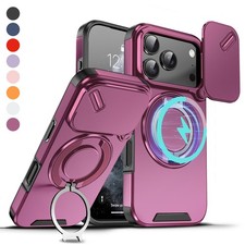 Magnetic Ring Stand Case w/Slide Lens Cover For iPhone 18 Pro Max 17 16 15 14 13
