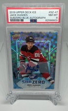 USA 2019 Upper Deck Ice Jack Hughes Sub Zero Rookies Blue Auto RC #SZ-47 PSA 8