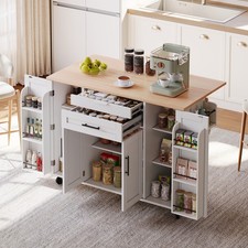 129x46(71)x91cm Kitchen island on wheel,with foldable tabletop,adjustable shelve
