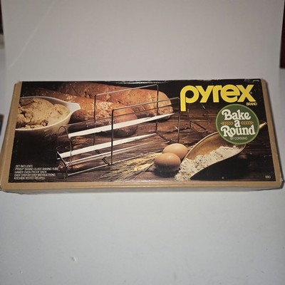 Vintage Pyrex 990 Bake A Round Glass Bread Tube with Rack in Box Cookware 