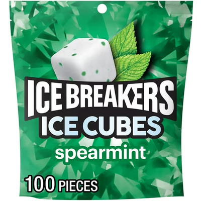 ICE BREAKERS Ice Cubes Spearmint Sugar Free Chewing Gum Pouch, 8.11 oz (100 Piec