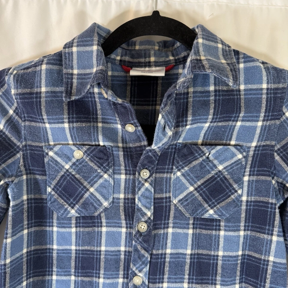 Hanna Andersson Franela Niños 120 6/7 Azul Cuadros Abotonados Manga Larga Algodón Foto 2 de 4