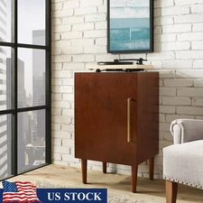 Mid Century Modern Record Player Stand W/ Vinyl Storage Adjustable Shelf New