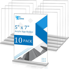10 Pack Acrylic Sign Holders - 5 X 7, Double-Sided Stand up Table Top Sign Holde