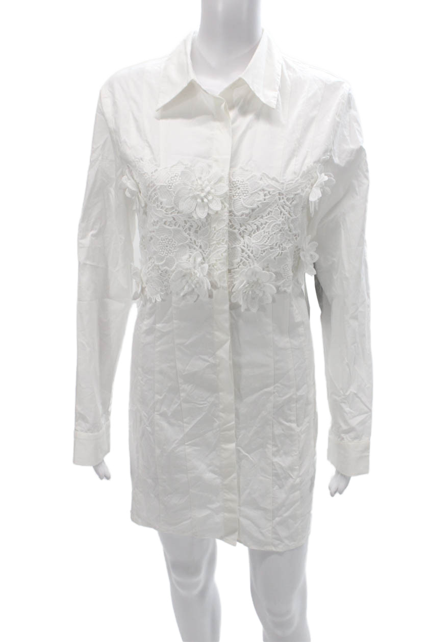 Hyacinth House Women Shirt Dress White Floral Long Sleeve Size MFree Shipping in US $100+ Orders | $6.95 Orders Below