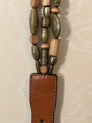 VTG Woman BOHO Leather Belt 36” Approx 100 Metal & Wood  display picture 2