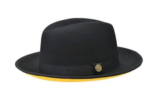 VINTAGE BOLLMAN DOESKIN FELT 100% WOOL HAT BLACK W/GOLD  display picture 2