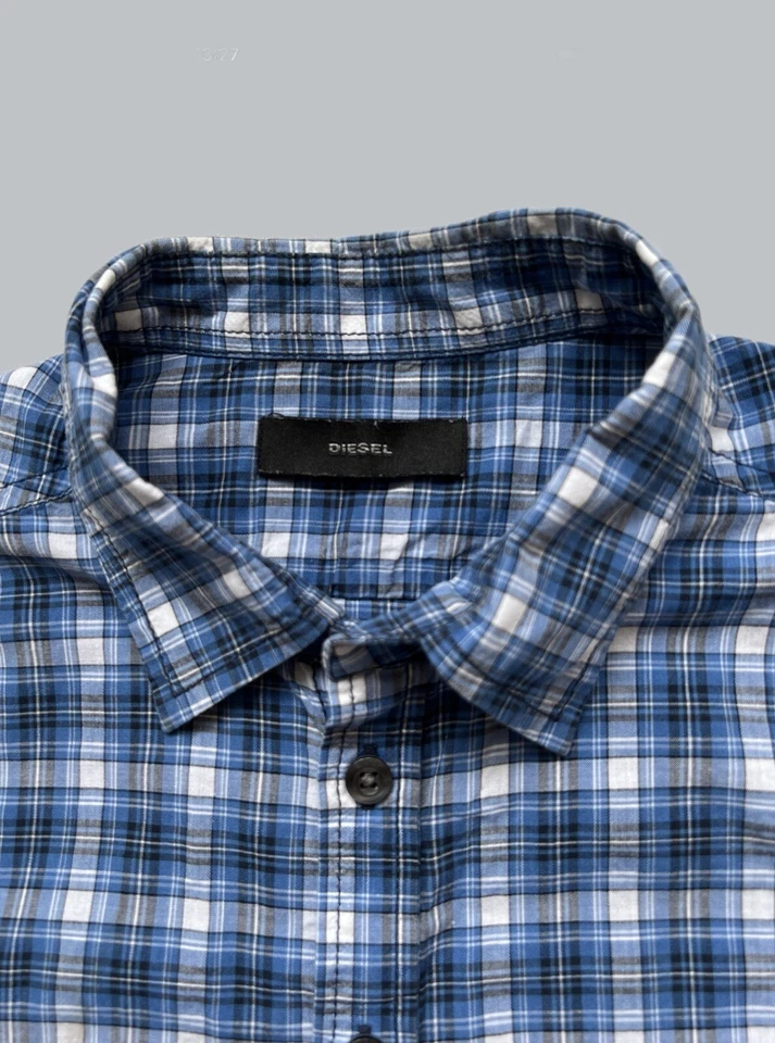 Camisa DIESEL Hombre Algodón Azul Cuadros Manga Corta Talla M Foto 3 de 4