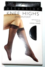 Attention 3 Pair Knee High Nylon Pantyhose Off Black - Regular, Sock Size 9-11