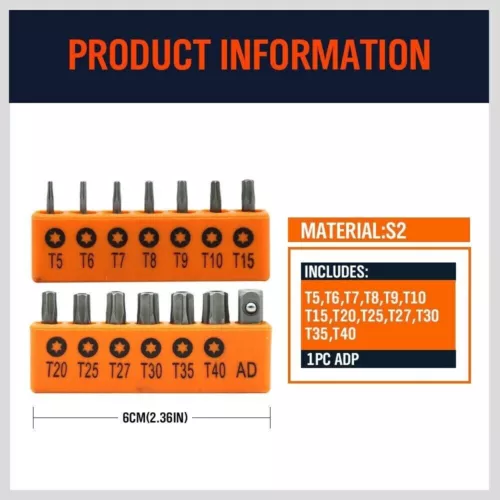 14 Torx Bit Set Torq Hex Star Spanner Tri Wing Screwdriver Tamper Proof Security - Picture 5 of 10