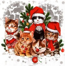 (2) Two Paper Lunch Napkins for Decoupage/Mixed Media - Cat-Mas kittens in hats