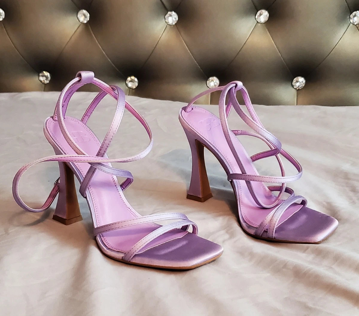 Women s Gianni Bini Light Purple Satin Strappy Block Heeled Sandal