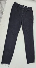 Rewash Juniors Size 9 (28x26) Ankle Button Fly Skinny Jeans Black Frayed Legs