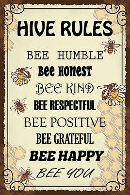 Blechschild 18x12 Hive rules bee humble honest Wand Deko Bar Kneipe Sammler Gesc