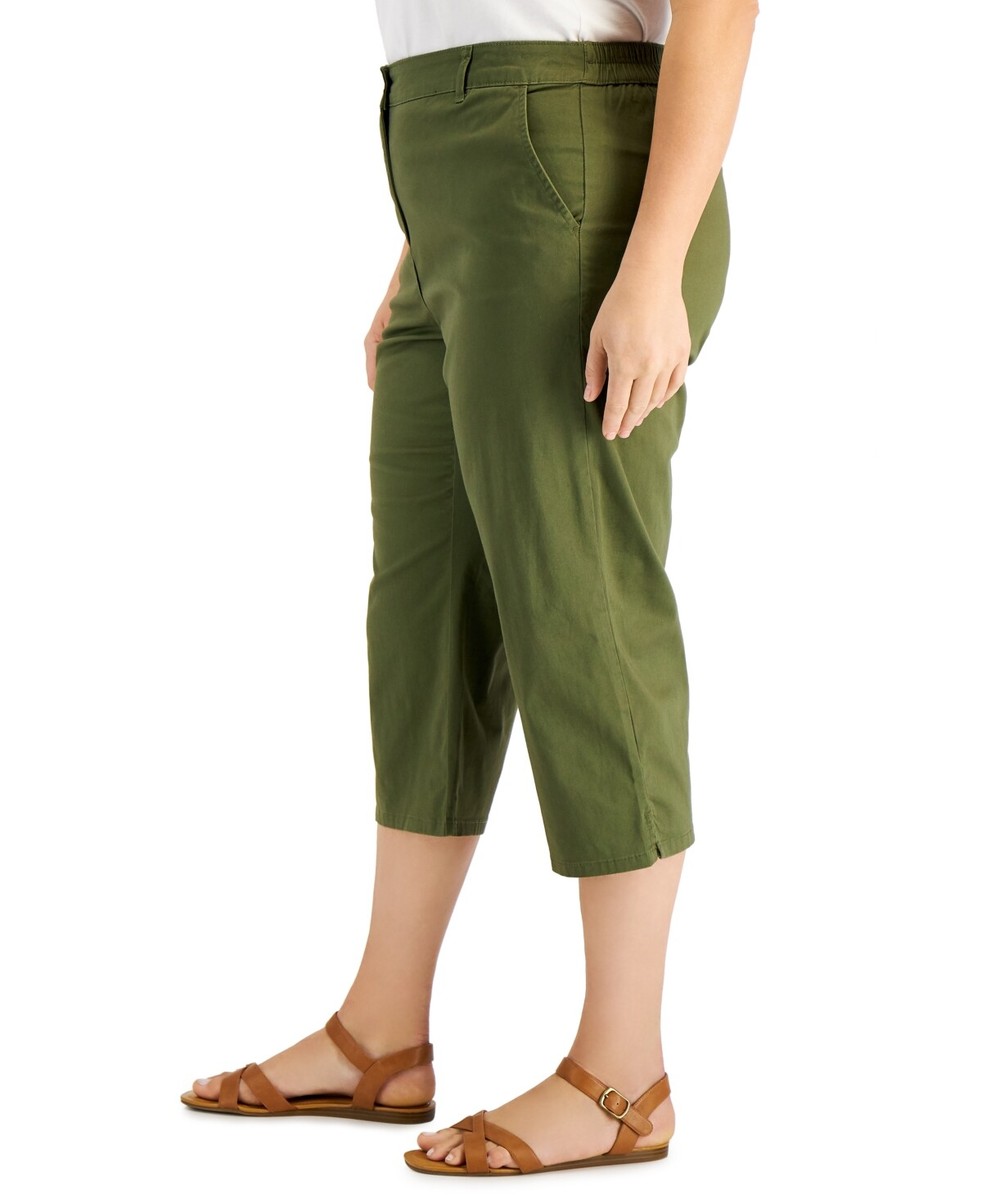LX089/ Karen Scott Plus Size Comfort-Waist Capri Pants Witer Moss
