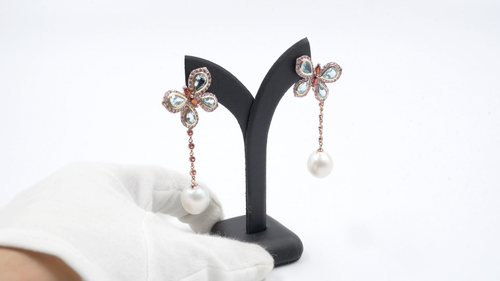 8.92ct Sapphire Topaz Pearl Garnet 925 Sterling Sliver Earring in Rose Gold - Video 1 of 1