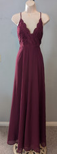 NEW LULUS Maxi Dress Crochet Top Chiffon Skirt Fit & Flare Sz M Lined Burgundy