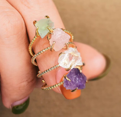 Roh Heilkristall Natur Ringe Kralle Set Unregelmäßig Edelstein Verstellbar Frauen