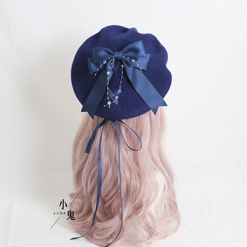 Handwork Cap Japanese Cute Fashion Girl Bowknot Warm JK Beret Painter Hat #19 - 第 1/5 張圖片