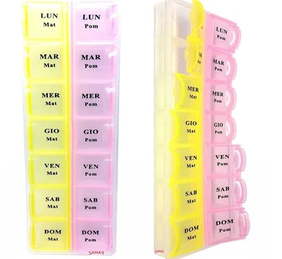 SAMAR-IT PORTAPILLOLE SETTIMANALE ITALIANO 1 Pezzo 14 Scomparti Porta Pillole 7 gg