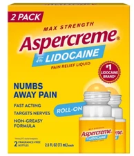 Aspercreme Lidocaine No-Mess Roll-On, 2-pack