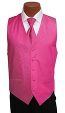 Men's Fuchsia Pink Palermo Tuxedo Vest  Long Tie Set Prom Wedding Groom Formal