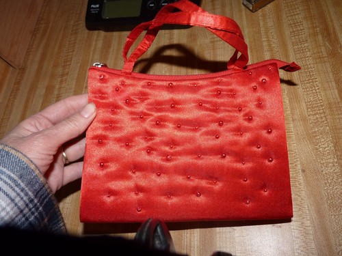 GIANNINI sac à main pochette rouge perles scintillantes petit 8 x 6 pouces excellent état - Photo 2/6