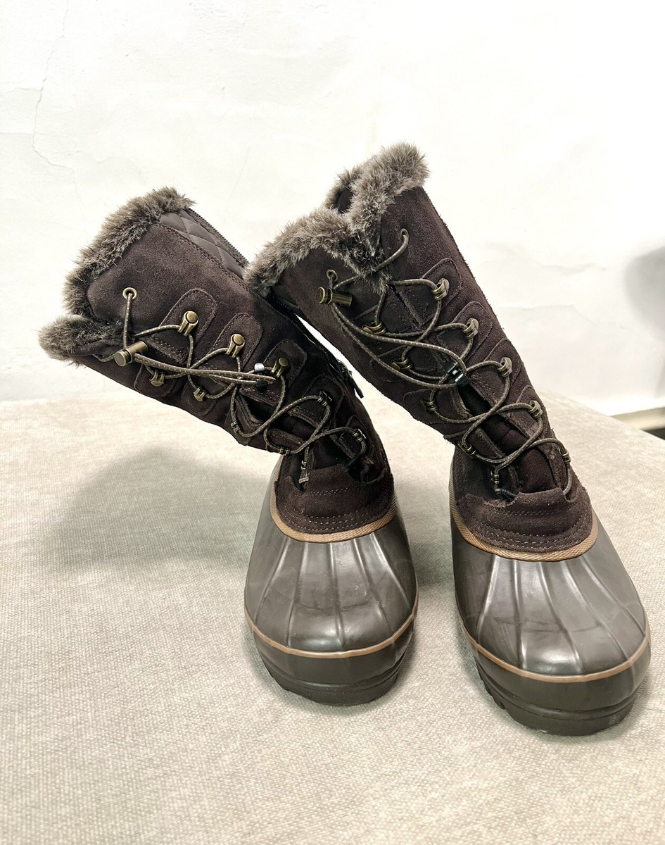 Lands End Tall Duck Boots Winter Faux Fur Lined Suede Upper
