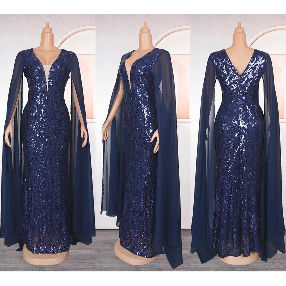 Sexy vestido de noche de boda con lentejuelas y lentejuelas largas africanas talla grande Foto 4 de 4