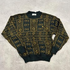 Vintage Knitted Jumper abstract patterned grandad knit sweater Men's XL