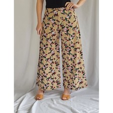 Vintage 70s Tan and Floral Hip Hugger Palazzo Pants