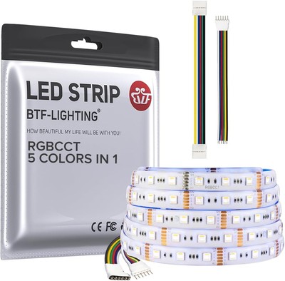 BTF-LIGHTING RGBCCT 5 Colors in 1 LED 5050SMD 60LEDs/m-IP65, White PCB-DC12V 