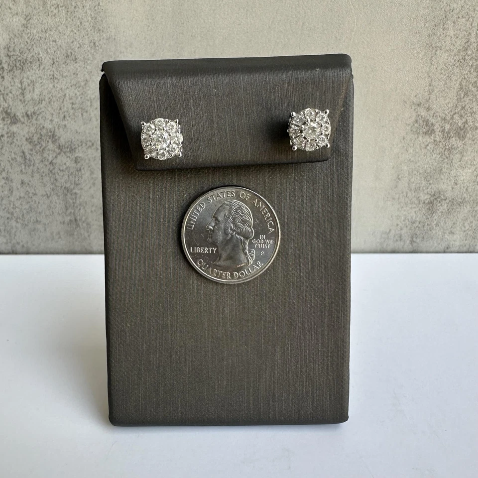 Big Diamond Cluster Studs in 10kt White Gold - 1.20ctw Natural Diamonds, 8.8mm - Image 4 of 4