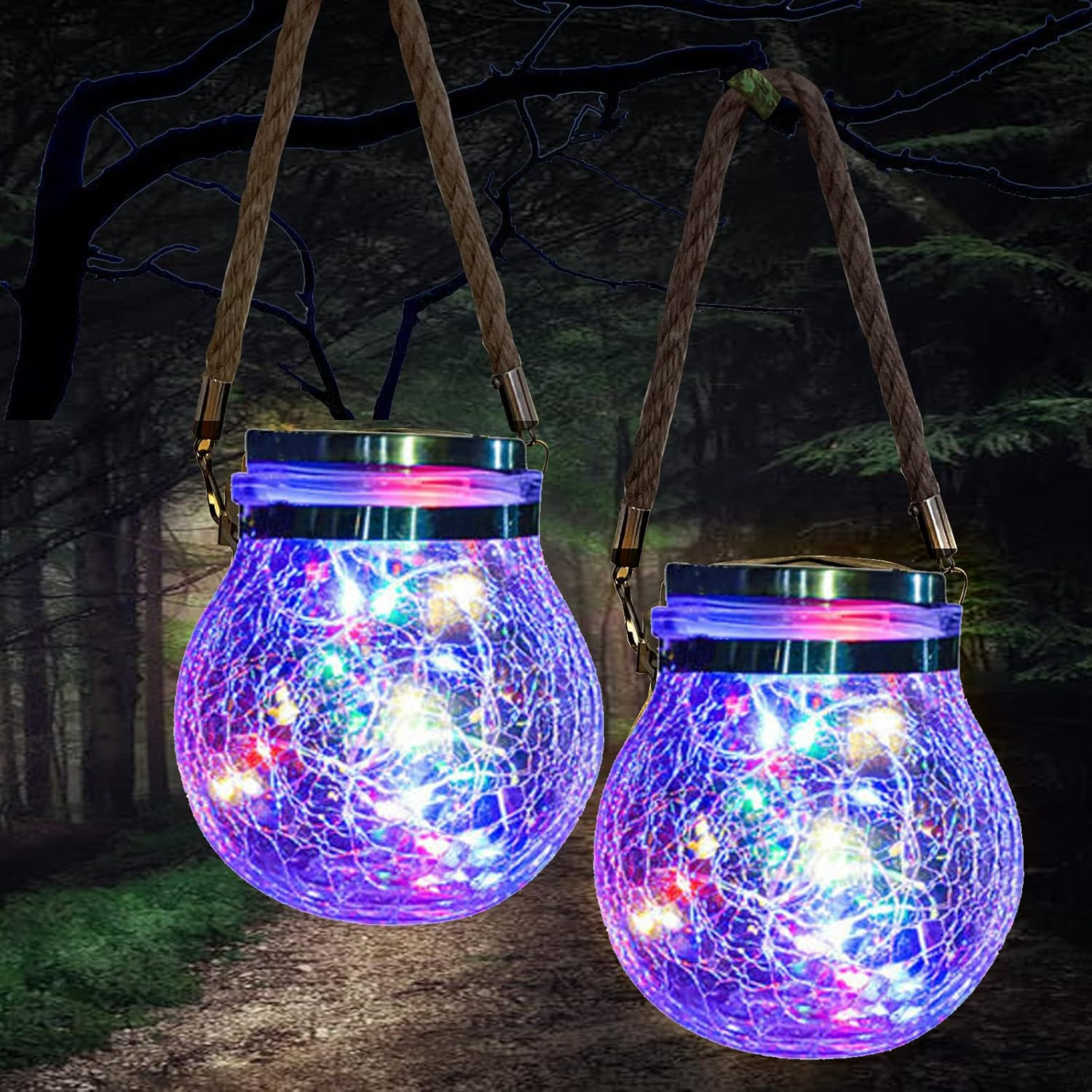 Lanterne Solari da Giardino Vetro 30 LED - Confezione Doppia IP65