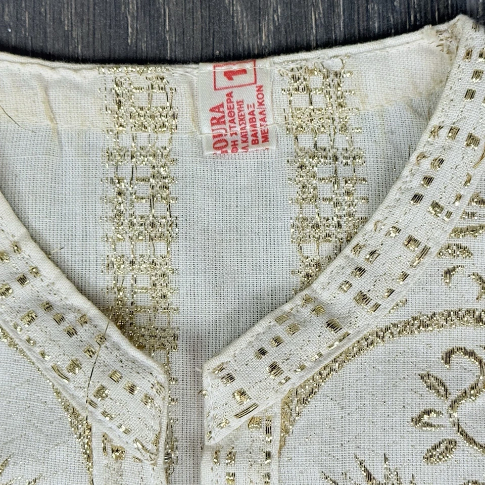 Vintage M. DE. SIGOURA cotton Linen gold Embroidered kaftan made in Greece - Image 3 of 4